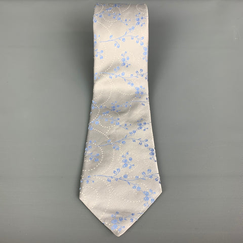 CALVIN KLEIN Silver Floral Silk Tie