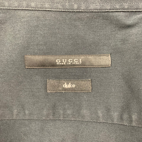 GUCCI Duke Size L Black Twill Button Down Long Sleeve Shirt