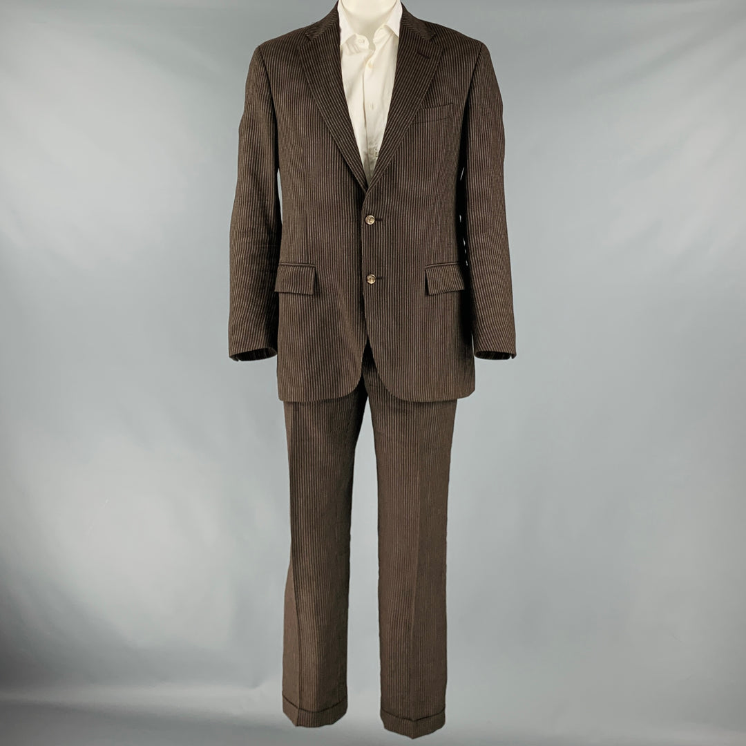 RALPH LAUREN Size 42 Long Brown Stripe Wool Notch Lapel Suit