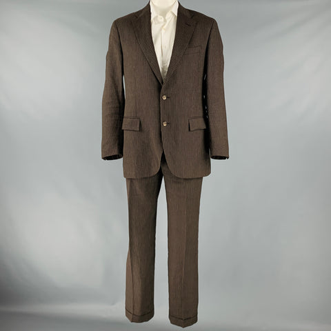 RALPH LAUREN Taille 42 Costume long à revers cranté en laine à rayures marron
