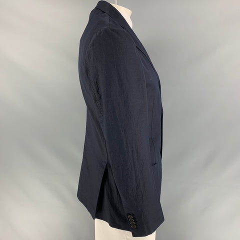 MONTEDORO Chest Size 44 Navy Blue Wool &  Flax Notch Lapel Sport Coat