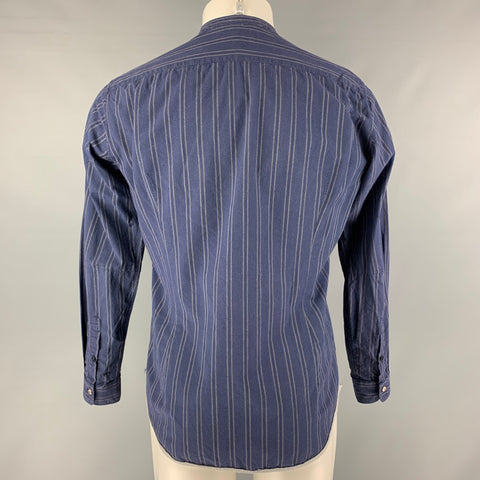 TINTORIA MATTEI 954 Size M Navy & Gray Stripe Cotton Long Sleeve Shirt