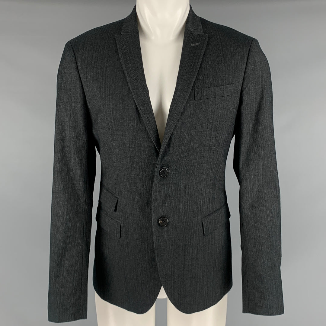 NEIL BARRETT Size 38 Charcoal Black Grid Wool Blend Peak Lapel Sport Coat