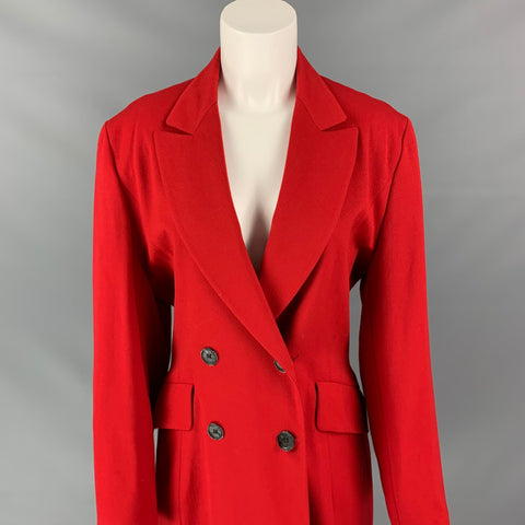 JOSEPH Size 2 Red Wool Peak Lapel Double Breasted Coat
