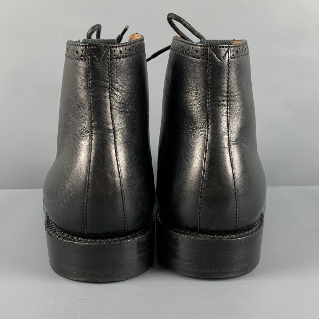 GRENSON Size 9 Black Perforated Leather Wingtip Boots