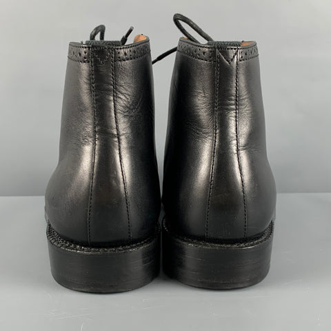 GRENSON Size 9 Black Perforated Leather Wingtip Boots