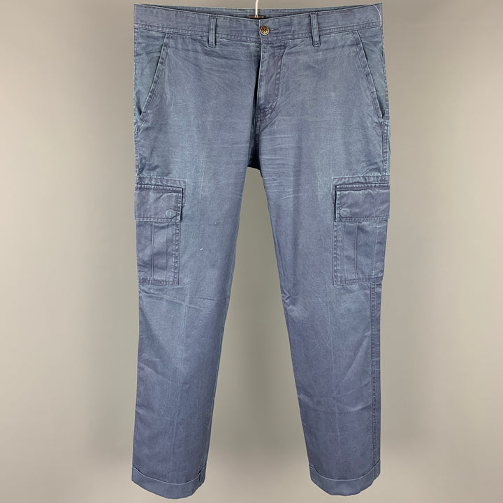 MIANI Taille 30 Pantalon décontracté en coton bleu avec poches cargo