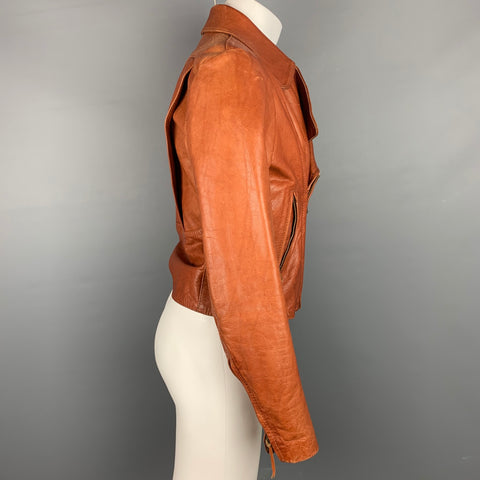GLASSWATER Talla S Chaqueta de moto vintage de cuero coñac de los años 70