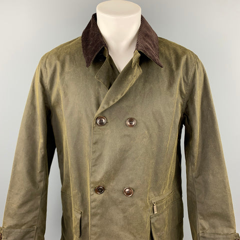 BARBOUR Size M Olive Waxed Canvas Double Breasted Coat