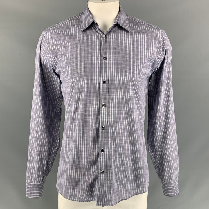 GUCCI Size L Navy & Grey Plaid Classic Long Sleeve Shirt