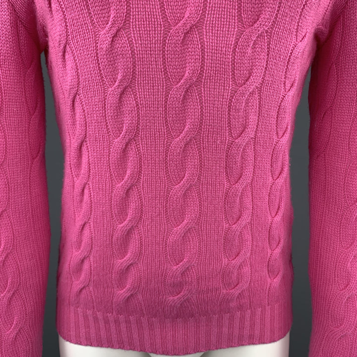 RALPH LAUREN Size XS Pink Cable Knit Cashmere Crew-Neck Pullover