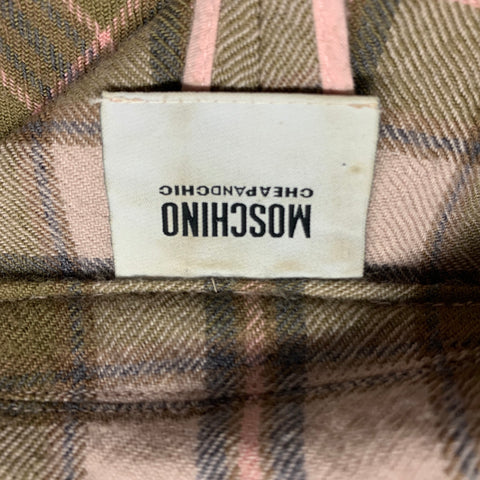 MOSCHINO Size 12 Pink Olive Wool Plaid Raw edge Jacket