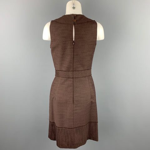 MILLY Taille 6 Robe fourreau en polyester / coton perlé texturé marron