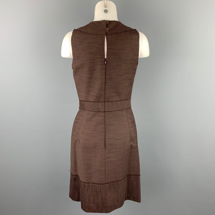 MILLY Talla 6 Vestido tubo de poliéster / algodón con cuentas texturizadas marrón