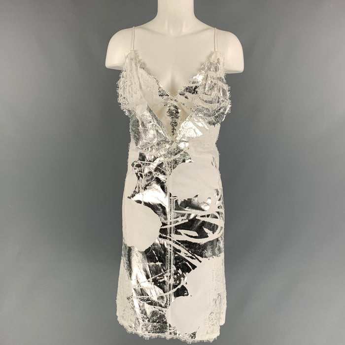 CALVIN KLEIN 205W39NYC x Andy Warhol Size 4 White Silver Cotton Metallic Digital-Print Cami Dress