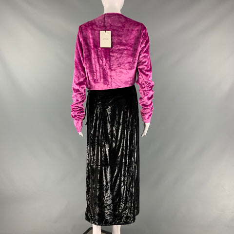 ATTICO Size 6 Pink Black Polyester Velvet Wrap Dress
