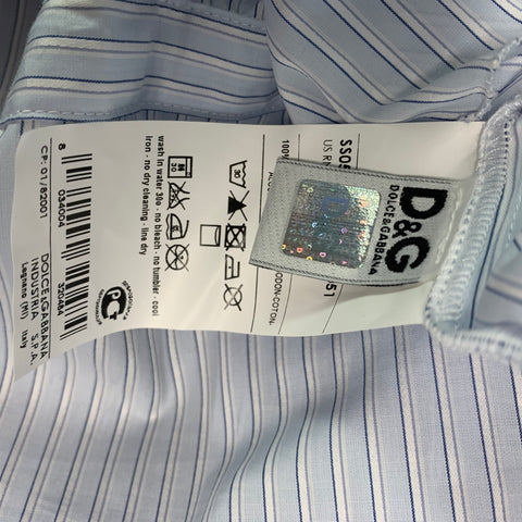 DOLCE & GABBANA Size 4 Light Blue White Cotton Stripe Drawstring Dress