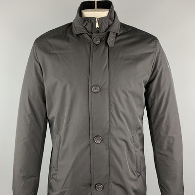 EREDI PISANO Size M Black Solid Polyester Zip & Buttons Jacket