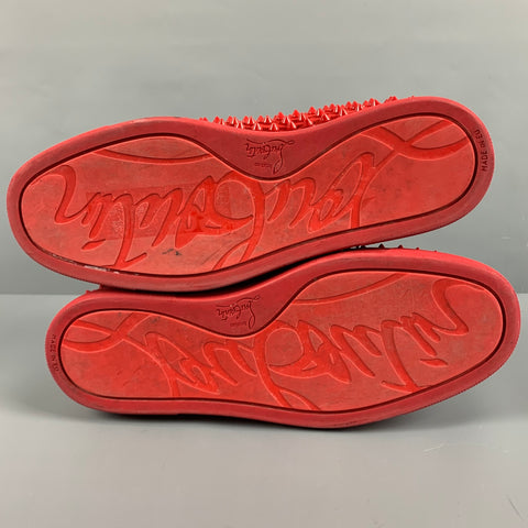 CHRISTIAN LOUBOUTIN Size 8 Red Studded Leather Slip On Sneakers