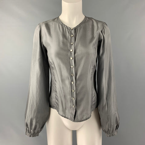 AGNÈS B. Size 4 Light Gray Silk Long Sleeve Casual Top