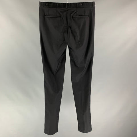 GIVENCHY Talla 32 Pantalón de vestir de esmoquin con lengüetas laterales de lana negra