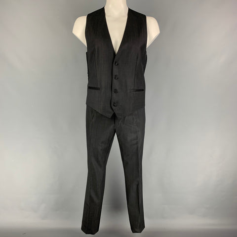 DOLCE &amp; GABBANA Talla 42 Traje de chaleco de mezcla de lana negro carbón regular