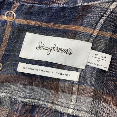 SCHNAYDERMAN'S Taille XL T-shirt à col rond en lin à carreaux marron