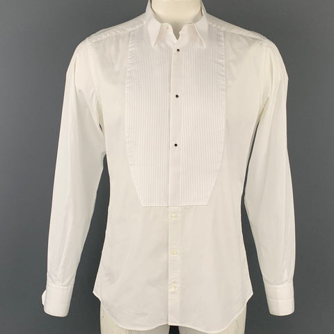 DOLCE & GABBANA Gold Size L White Cotton Tuxedo Long Sleeve Shirt