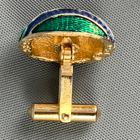 CHRISTIAN DIOR Gold Gren Blue Metal Cuff Links