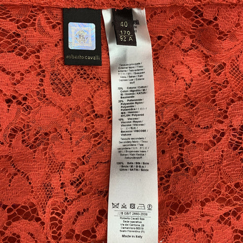 ROBERTO CAVALLI Size 4  Fuchsia & Orange Lace Cotton Blend Button Up Shirt