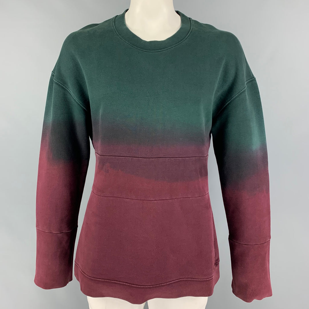 RAF SIMONS AW 12 Size L Green Burgundy Ombre Cotton Polyester Crew-Neck Pullover
