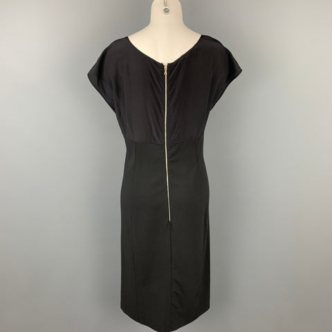 NARCISO RODRIGUEZ Size 10 Black Virgin Wool / Silk Two Tone Mid-Calf Dress