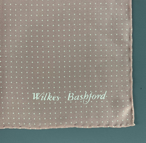 WILKES BASHFORD Pink White Polka Dot Silk Pocket Square