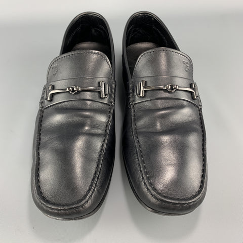 TOD'S Mocasines con suela de conductor Horsebit de metal y cuero negro talla 10