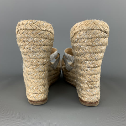 CHRISTIAN LOUBOUTIN Taille 9 Mules compensées en tissu argenté métallisé