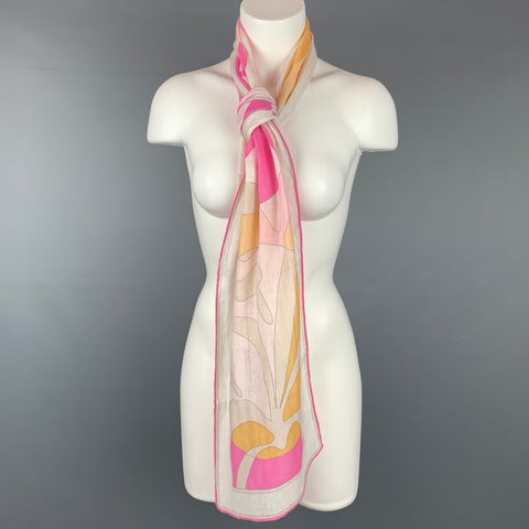 EMILIO PUCCI Foulard abstrait blanc et fuchsia