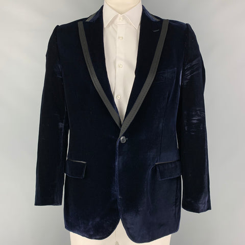DOLCE & GABBANA Size 42 Navy Black Velvet Cotton Blend Sport Coat