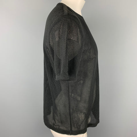 DRIES VAN NOTEN Size L Black Mesh Cotton Crew-Neck T-shirt