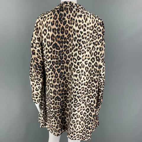 LA PRESTIC OUISTON Size S Beige Brown Silk Animal Print Open Front Coat