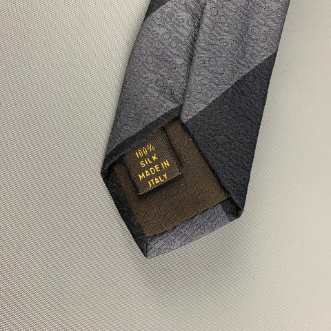 LOUIS VUITTON Grey Black Diagonal Stripe Silk Tie