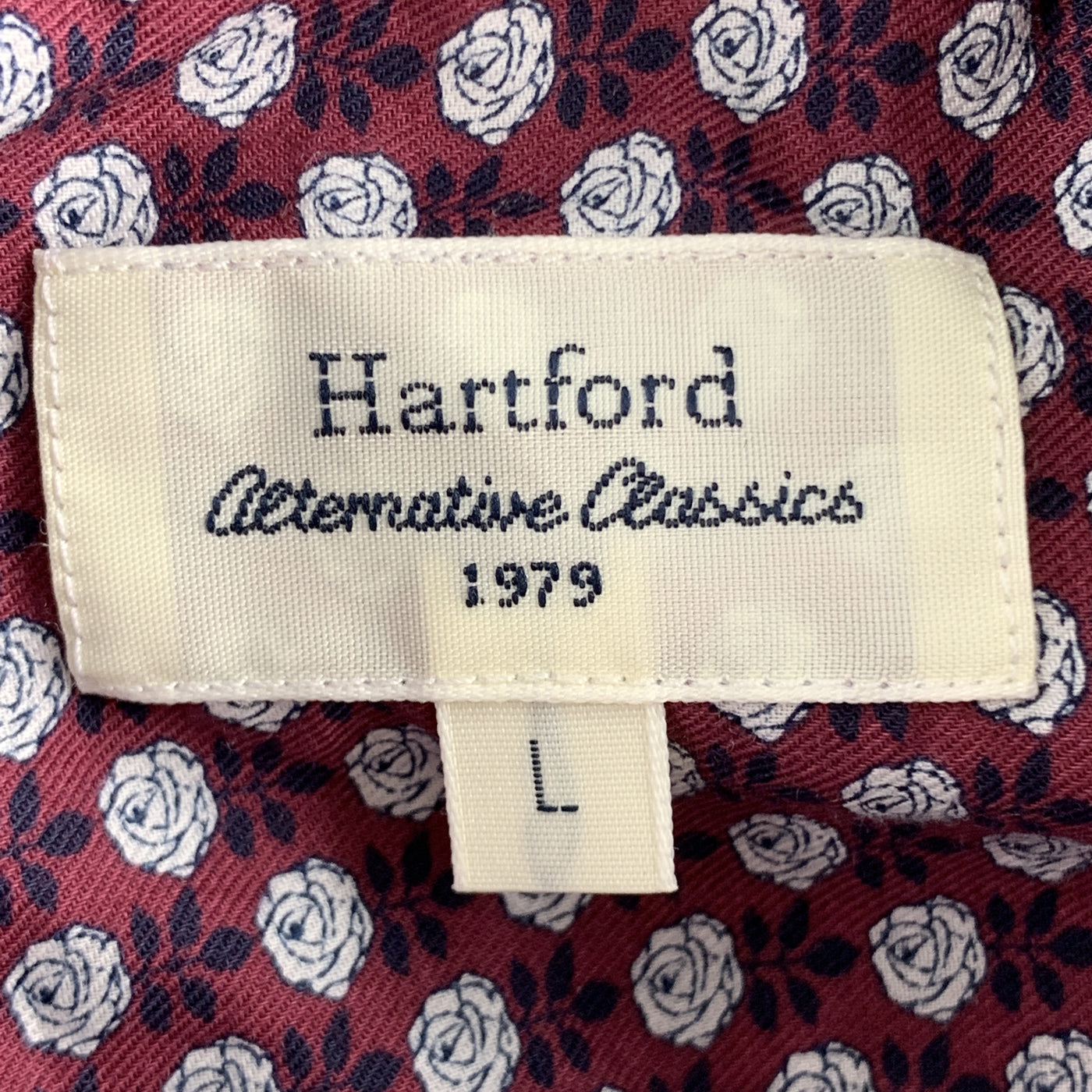 HARTFORD Size L Burgundy & White Floral Cotton Button Up Long Sleeve Shirt