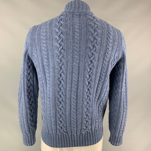 LORO PIANA Size 42 Blue Cable Knit Cashmere Zip Up Jacket