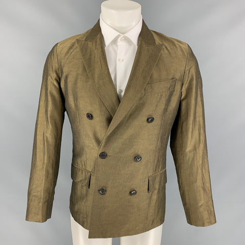 PAUL SMITH Size 38 Regular Olive Linen / Silk Peak Lapel Sport Coat