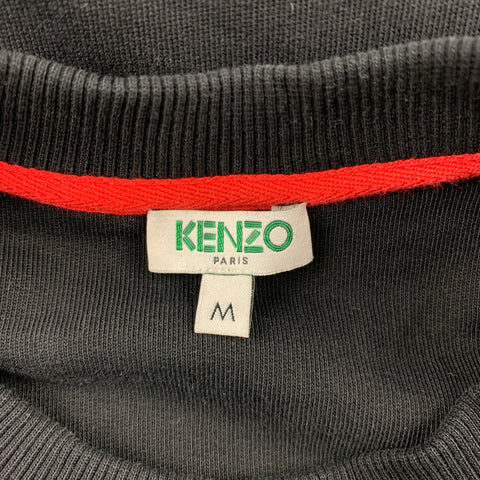 KENZO Size M Black & Green Tiger Embroidered Cotton Crew-Neck Pullover Sweater