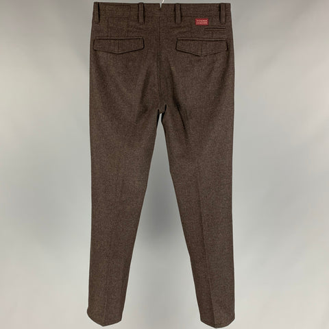 TWISTED Pantalones de vestir con bragueta de botones de lana marrón Talla 28