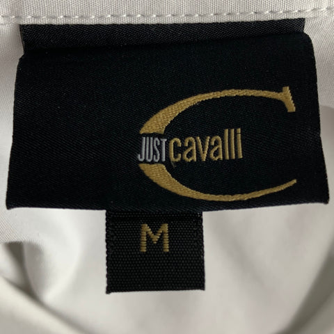 JUST CAVALLI Talla M Camisa de manga larga con botones de algodón liso blanco negro