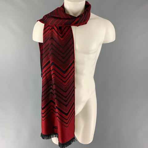 MISSONI Red Black Knitted Lana Wool Scarf