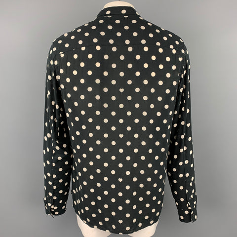 ALLSAINTS Size XL Black & White Polka Dot Viscose Button Up Long Sleeve Shirt
