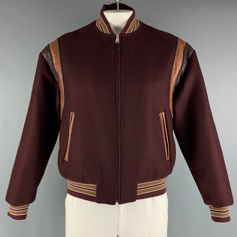 PRADA Size XL Burgundy Brown Wool Bomber Jacket