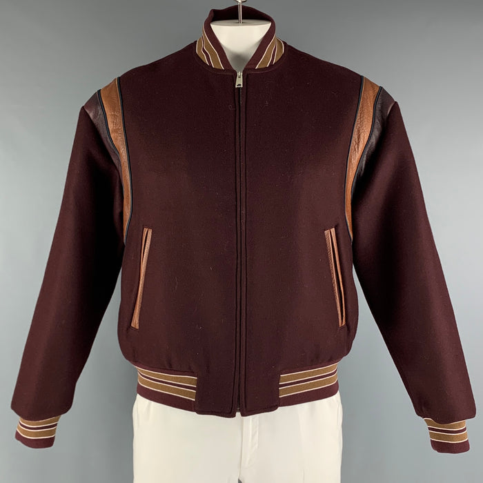 PRADA Size XL Burgundy Brown Wool Bomber Jacket
